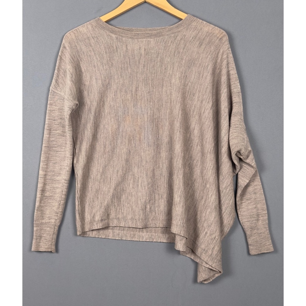 AllSaints Awry Jumper Taupe Beige 100% Merino Wool Asymmetric Sweater WK182F